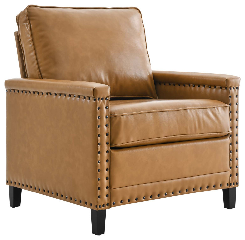 Ashton Vegan Leather Armchair, Tan Transitional Armchairs And