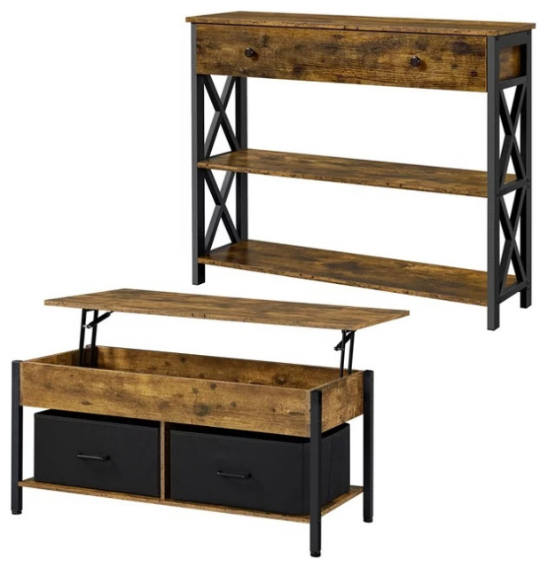 Rustic Brown LiftTop Coffee Table and Console Table Set for Living