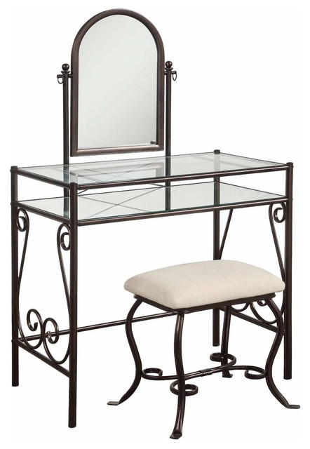 Clarisse Upholstered Vanity Set Mediterranean Bedroom Makeup