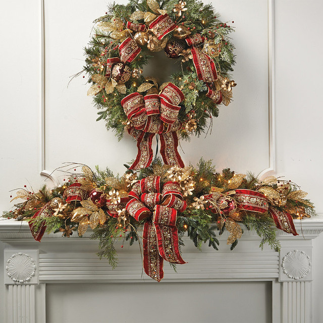 Plaza Decorated Pre-lit Christmas Mantel Swag - Frontgate Christmas Decor