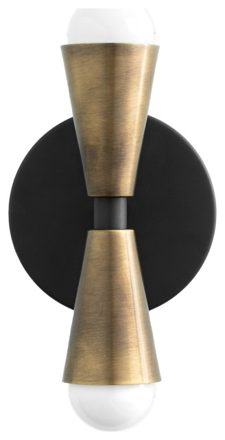 Geometric Brass/Black Mid-Century Wall Sconce Light, Black/Antique Brass