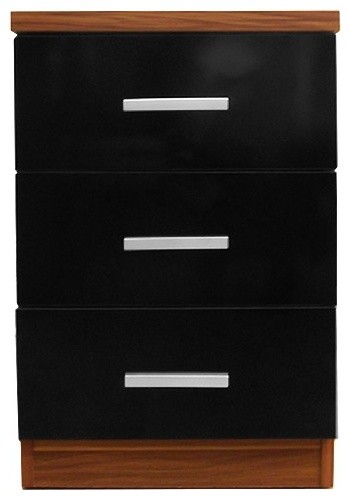 Torino 3-Drawer Bedside Table, Black and Walnut