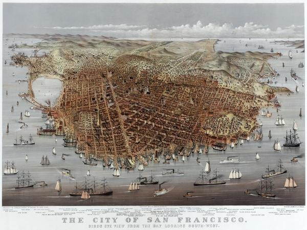 The City of San Francisco. Birds eye view from the bay looking south-west 16.5 x