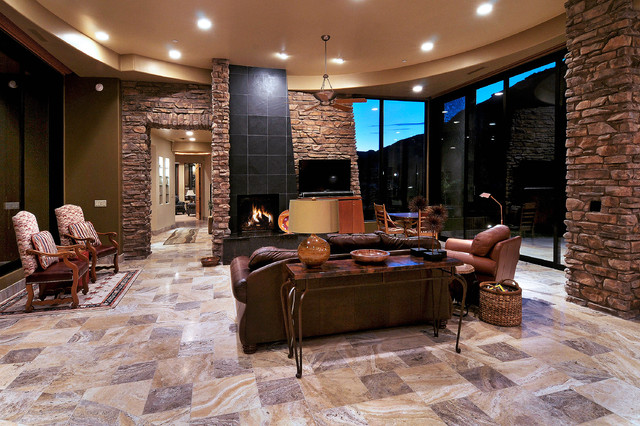 Amazing Custom Home Featuring Canyon Ledge Faux Stone &ndash; Coronado Faux Stone mediterranean-home-theater