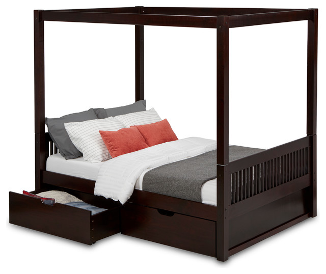 Camaflexi Full Canopy Bed with Drawers, Mission Headboard Craftsman