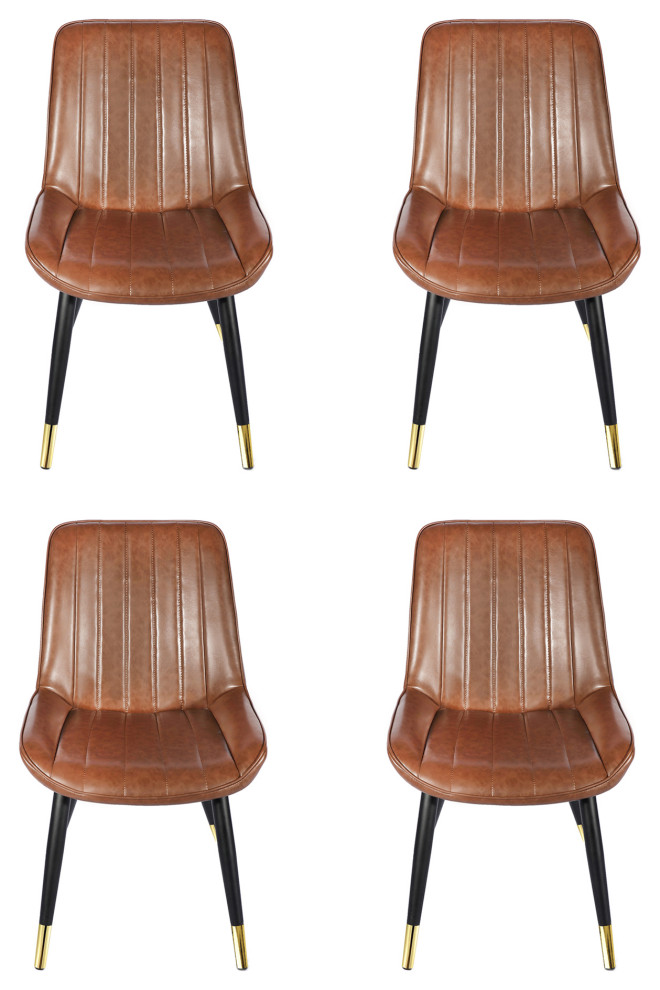 Retro Armless Side Tan Dining Chair, Upholstered, Dining Room, Set of 4