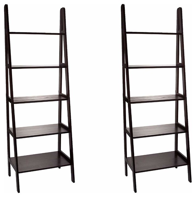 Casual Home 5 Shelf Ladder Bookcase Espresso Set Of 2
