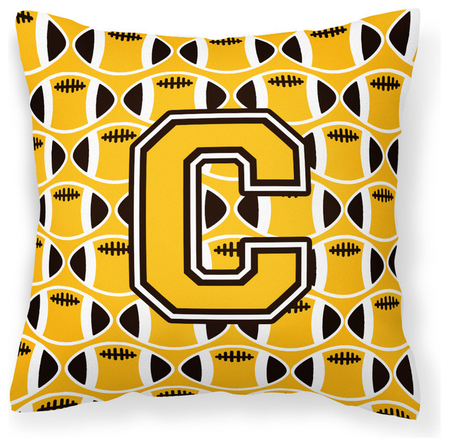 Letter C Football Black, Old Gold and White Fabric Decorative Pillow ...