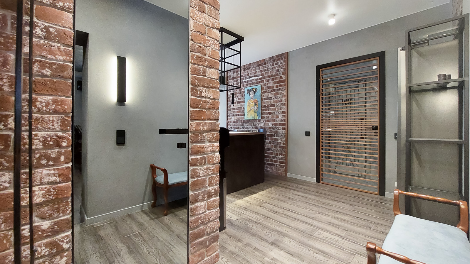 Лофт в квартире фотографа: кухня и холл, 103 кв. м.