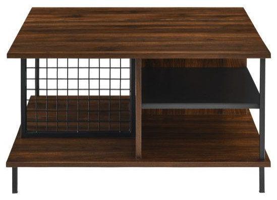 Walker Edison 30" Metal and Wood Square Coffee Table, Dark Walnut ...