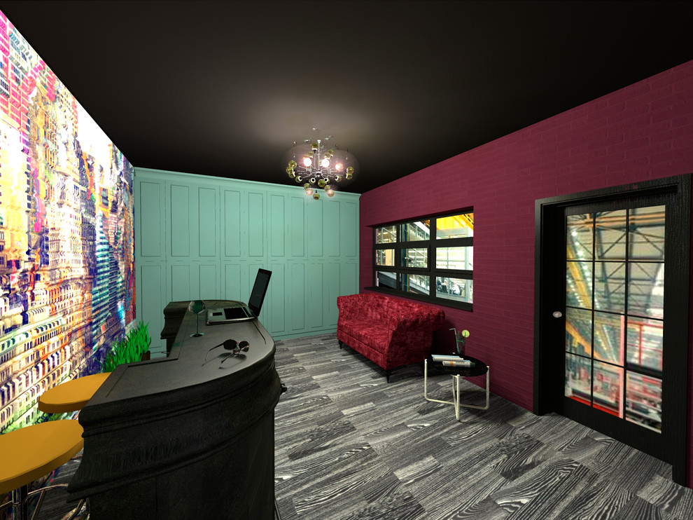 Бильярдный клуб в стиле эклектика с элементами поп-арта и индустриального стиля
