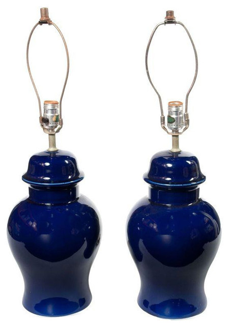 Vintage Cobalt Ginger Jar Lamps A Pair
