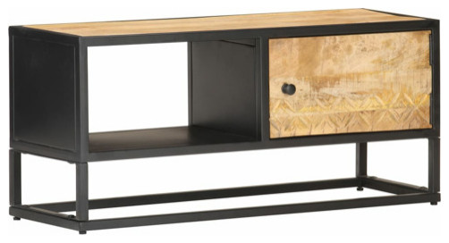 vidaXL TV Stand TV Console Sideboard TV Unit with Carved Door Rough Mango Wood