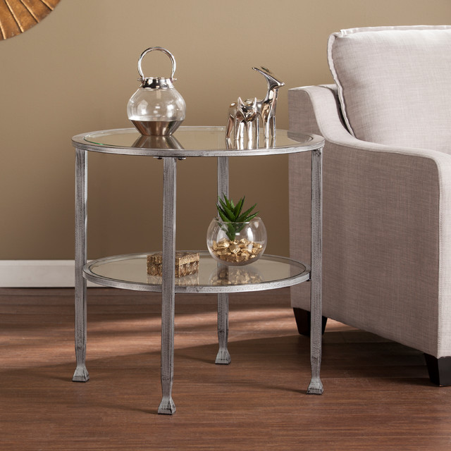 Symon Metal/Glass Round End Table - Transitional - Side Tables And End ...