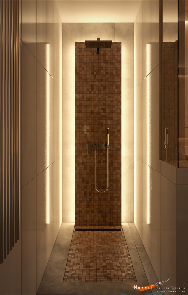 Ванная комната с сухой сауной в частной резиденции