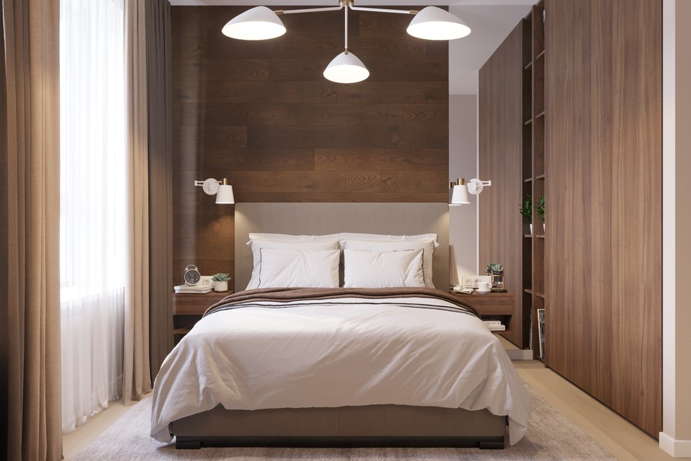 Спальня в деревянной отделке