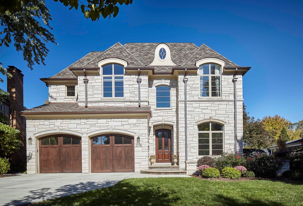Example of a transitional exterior home design in Chicago