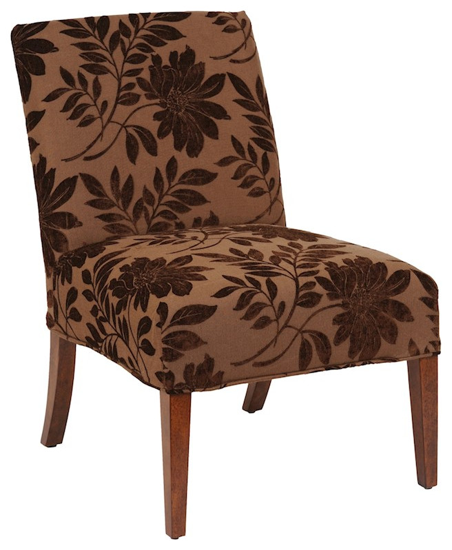 Elk Kiri Slipper Chair, Cover Only, Lt Brown, Dark Brown, Floral Motif Slipcovers And Chair