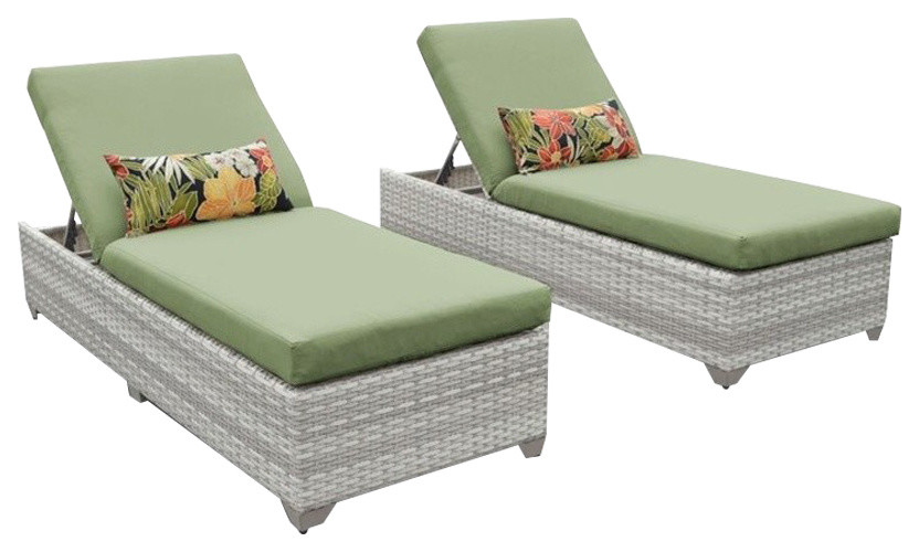 TK Classics Fairmont Wicker Patio Chaise Lounge Set in Beige (Set of 2