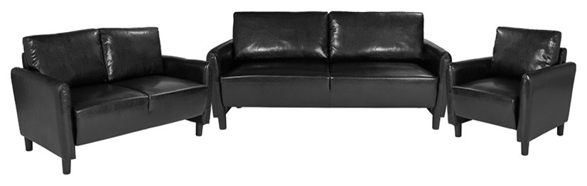 Contemporary 3 Piece Upholstered Set in Black Bonded Leather