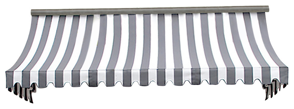 Awntech 4' Nantucket Acrylic Fabric Fixed Awning, Gray/White Stripe