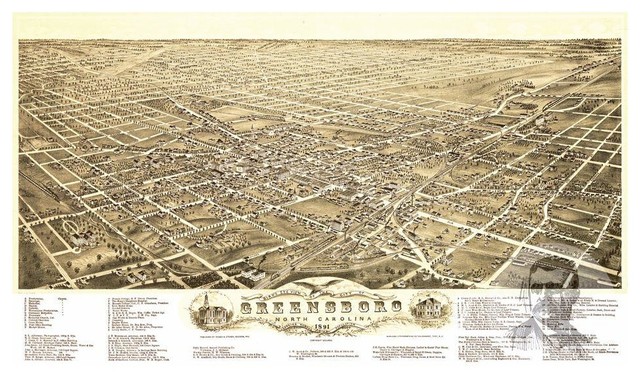 Historic North Carolina Art Old Industrial Vintage Winston-Salem NC Map 1891