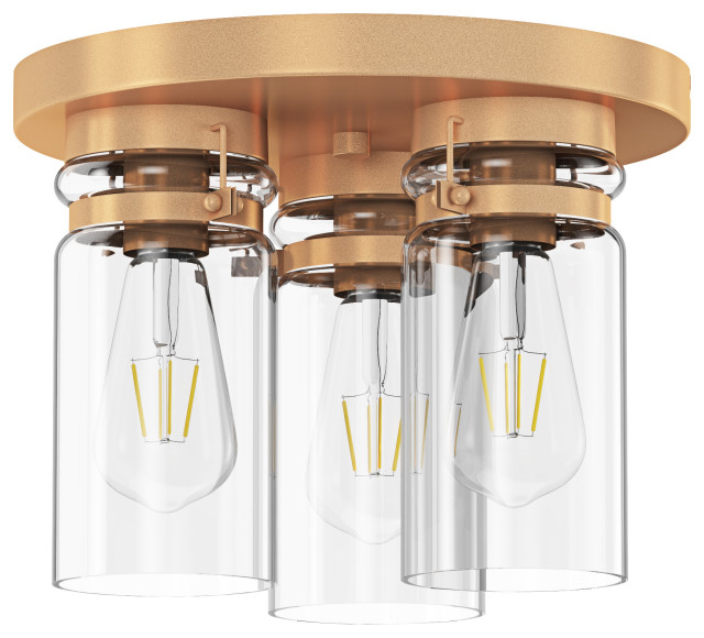 Dark Gold 3Light Close to Ceiling Lighting Fixtures with Clear Glass