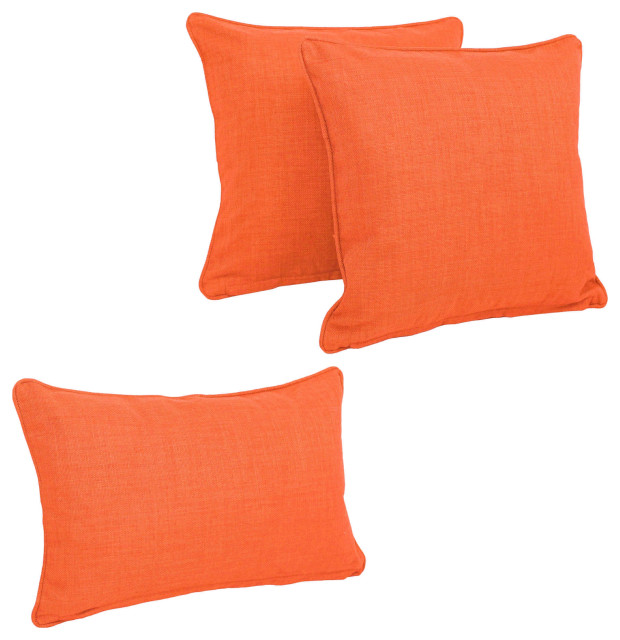DoubleCorded Solid Outdoor Throw Pillows, Set of 3, Tangerine Dream