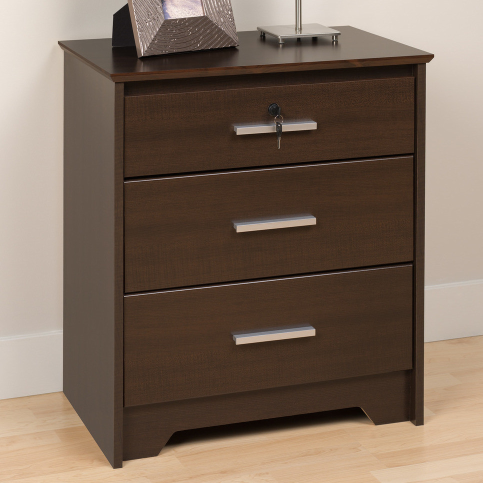 Coal Harbor Espresso Tall & Wide 3 Drawer Night Stand with Lock