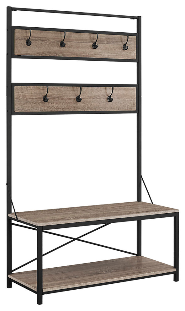 72" Industrial Metal and Wood Hall Tree Industrial Hall Trees by