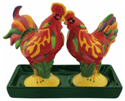4.5 Inch Spicy Rooster Decorated Rooster Salt and Pepper Shakers