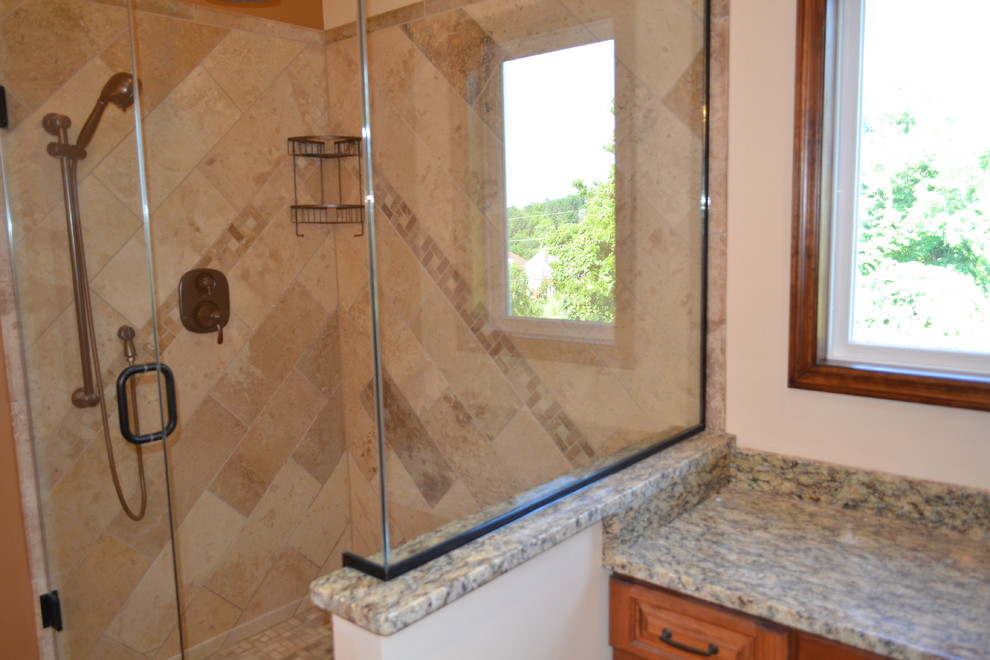 Diagonal travertine tile