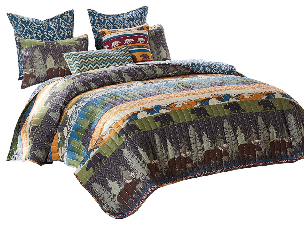 4Piece Twin Size Quilt Set With Nature Inspired Print, Multicolor