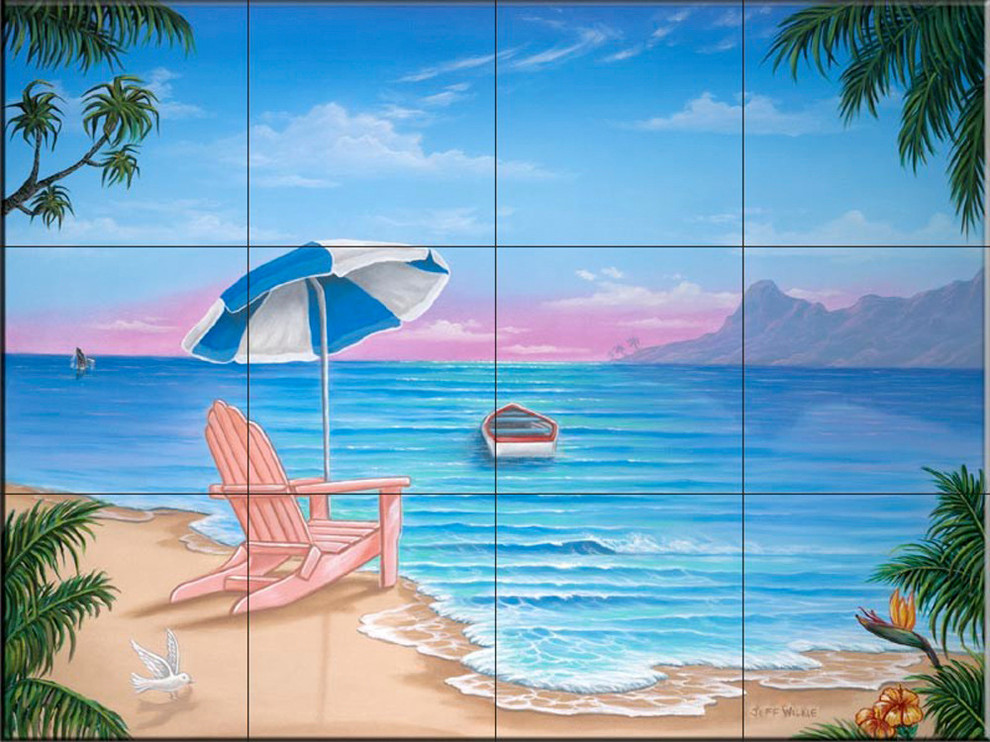 Tile Mural, Exotic Beach by Jeff Wilkie, 17" x 12.75" (12 Tiles