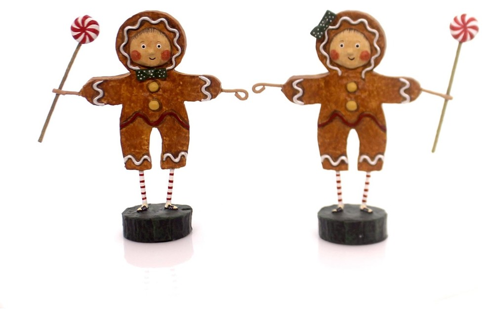 Lori Mitchell Gingerbread Boy & Girl Polyresin Peppermint Candy Christmas 93916 Contemporary