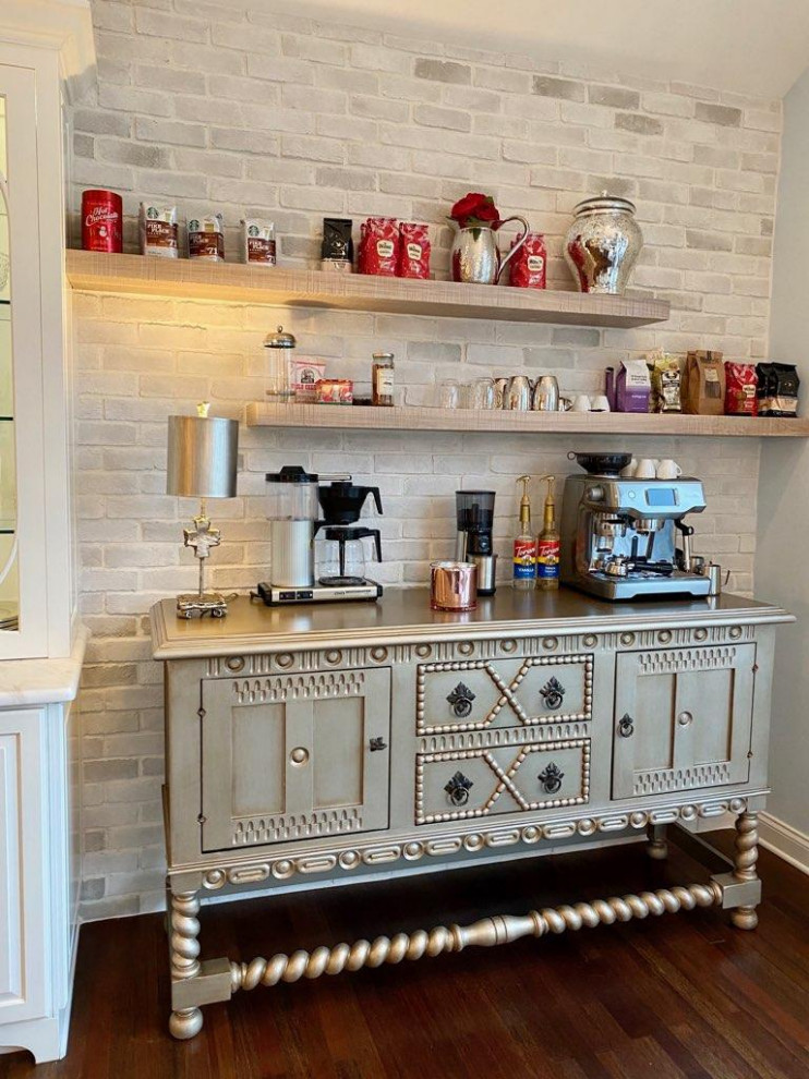 Kitchen Custom Painted Hutch and Glam Farmhouse Coffee Station in