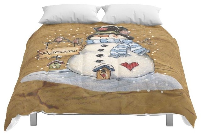 Society6 Folk Art Snowman Christmas Comforter Contemporary