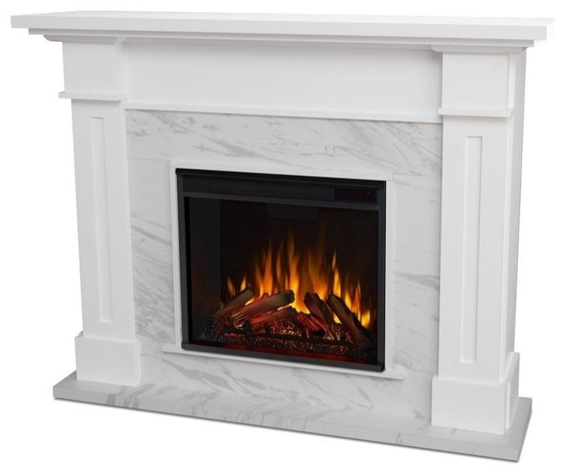 Bowery Hill Electric Fireplace in White Marble