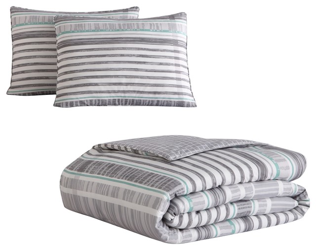 Mhf Home Harvey Gray Striped Comforter Set Contemporary