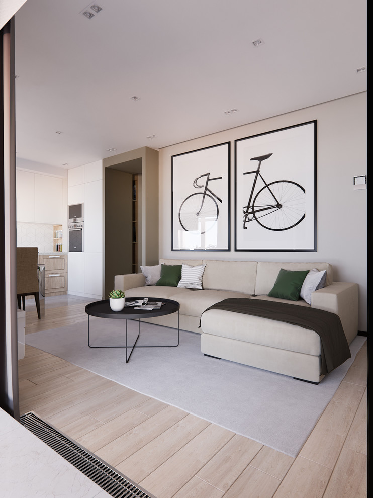 Проект небольшой квартиры с панорамными окнами и видом на лес.