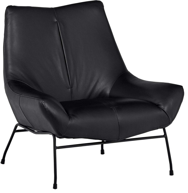 Elegant Accent Chair Metal Legs With Black Leather Upholstery