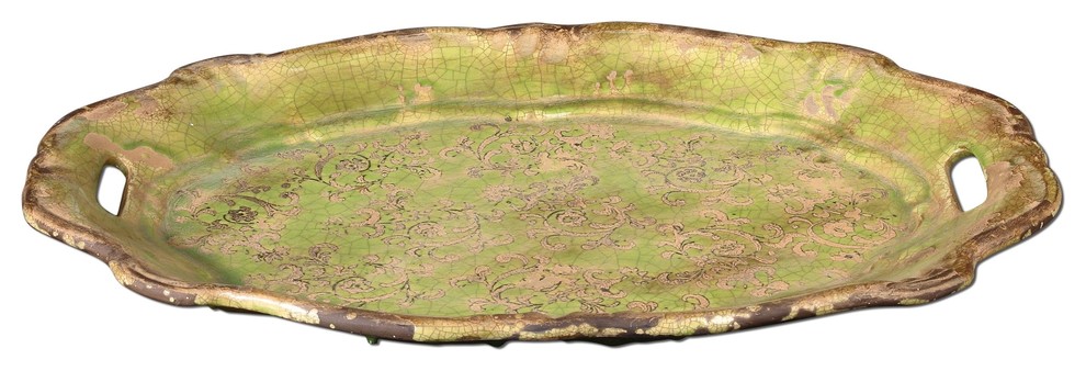 Distressed Crackled Green Gian Tray