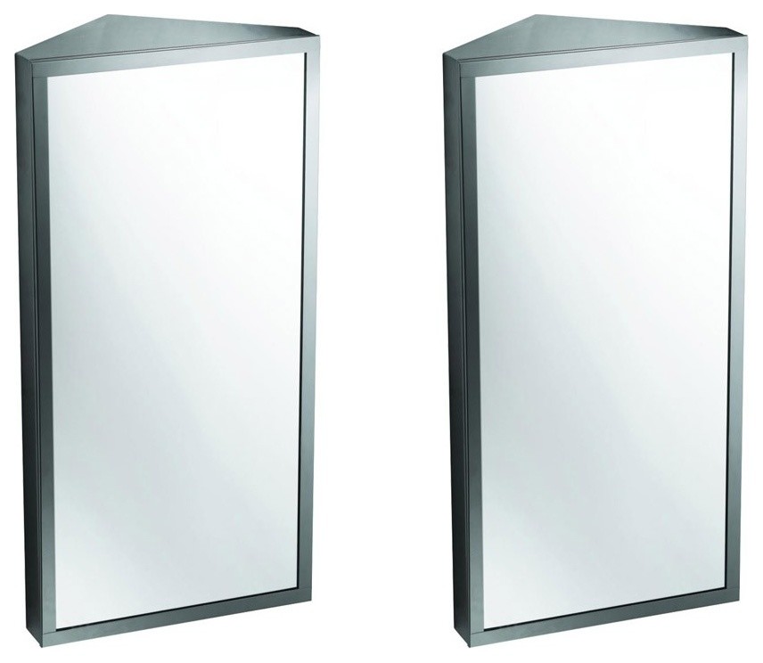 Wall Mount Corner Medicine Storage with Mirror Brushed