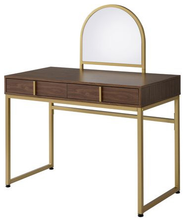 Acme Coleen Vanity Desk With Mirror and Jewelry Tray Black and Gold Finish