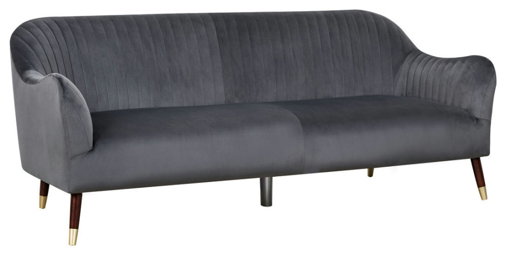 TOV Furniture Natalia Grey Velvet Sofa Midcentury Sofas by