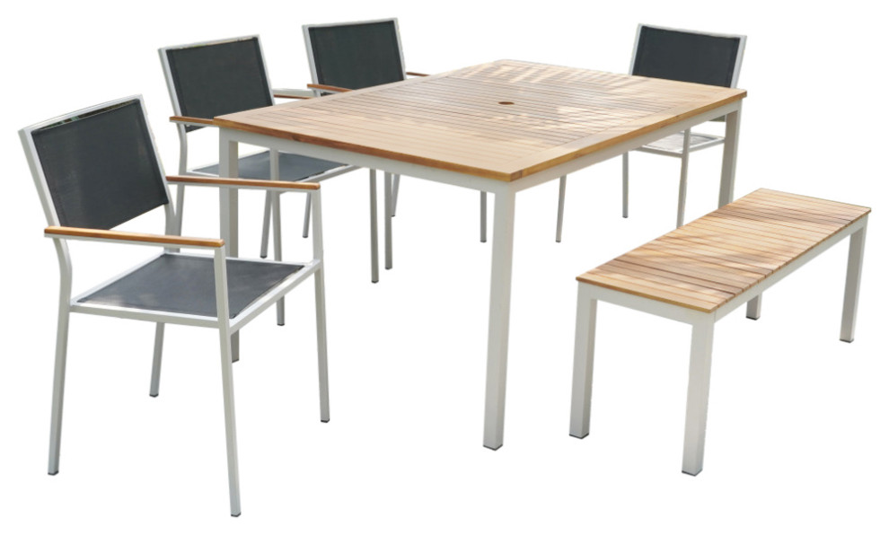 Braylee 6Piece Outdoor Dining Set, Black Contemporary Outdoor