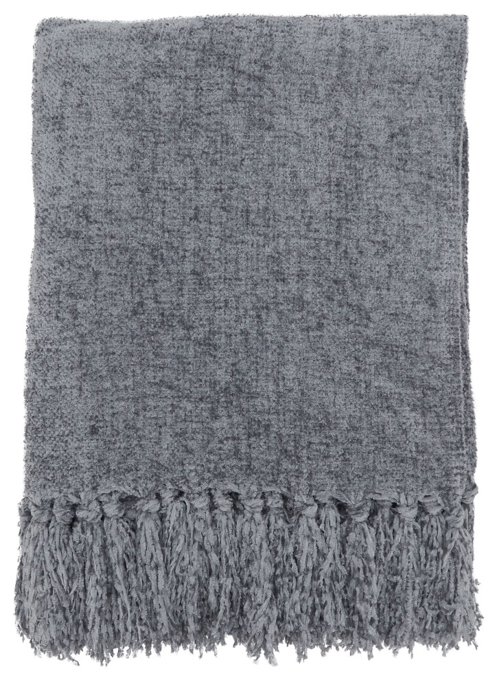 Fringe Design Chenille Throw Blanket, 50"x60", Gray