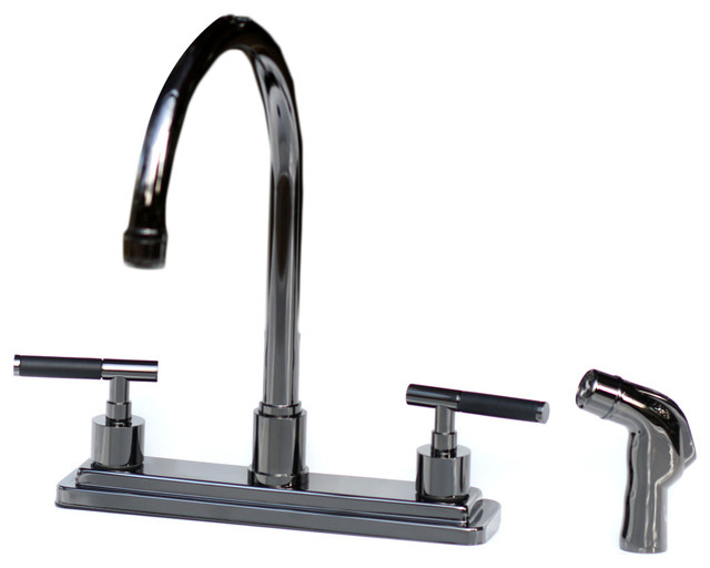Black Onyx 8 Center Kitchen Faucet Lever Handle Sprayer Kingston