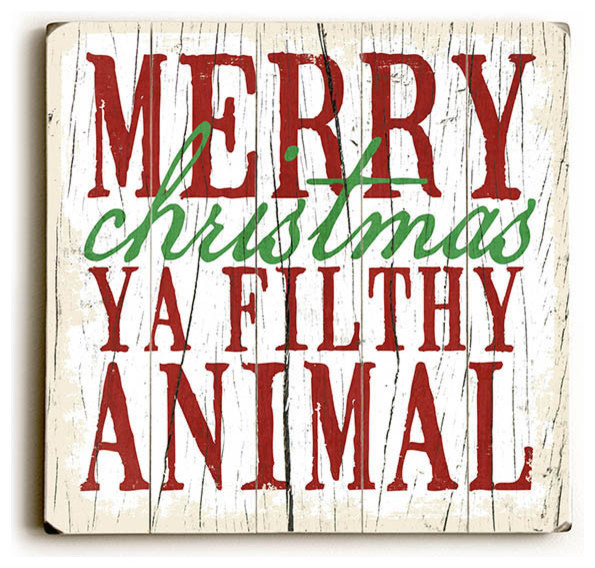 Merry Christmas Animal Wood Sign, 13"x13", Planked
