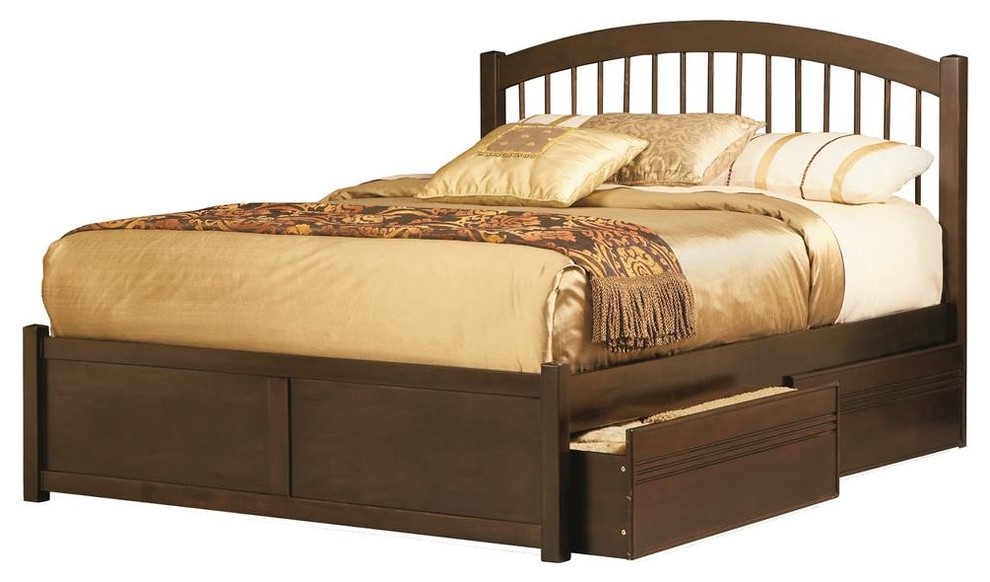 Eco-friendly Panel Bed With 2-Drawer, Walnut Finish, Queen, 84.75"x63.5x47.25"